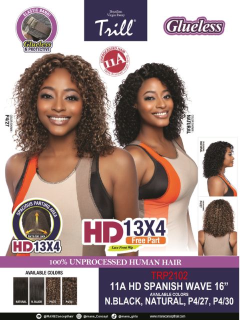 Mane Concept 100% Unprocessed Human Hair Trill HD 13x4 Free Part Lace Front Wig - 11A HD SPANISH WAVE 16" (TRP2102)