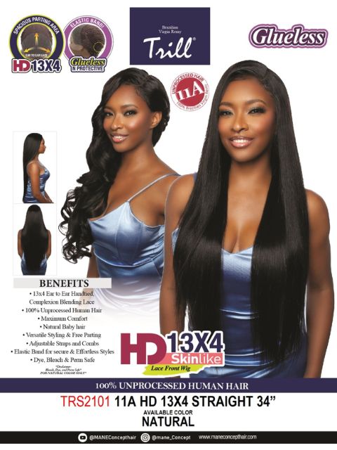 Mane Concept 100% Unprocessed Human Hair Skinlike 11A 13x4 HD Lace Front Wig - TRS2101 STRAIGHT 34"