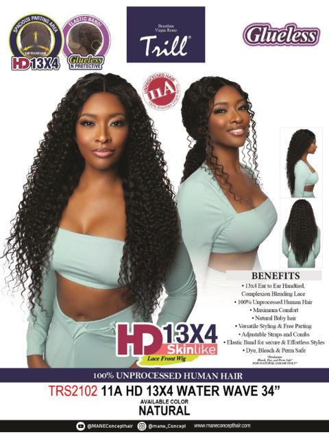 Mane Concept 100% Unprocessed Human Hair Skinlike 11A 13x4 HD Lace Front Wig - TRS2102 WATER WAVE 34"