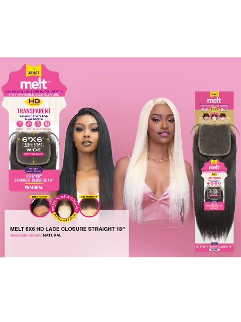 Janet Collection 100% Remi Human Hair HD Melt 6x6 STRAIGHT Lace Frontal Closure (MHDS66)*SALE