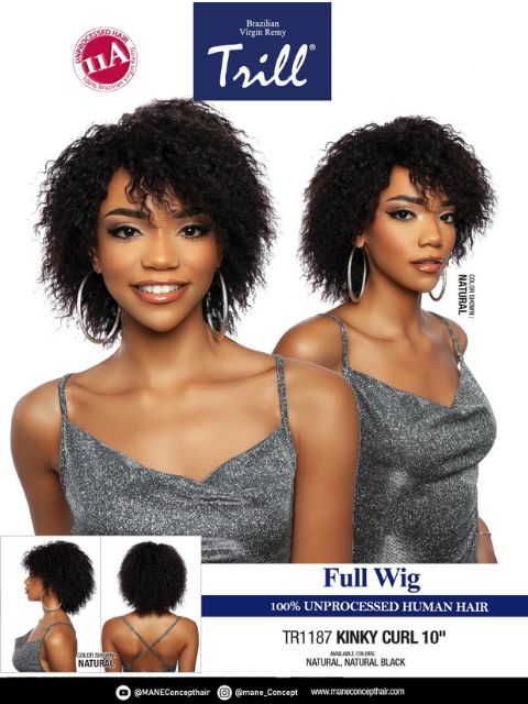 Mane Concept Trill 11A 100% Unprocessed Human Hair Full Wig-KINKY CURL 10"(TR1187)