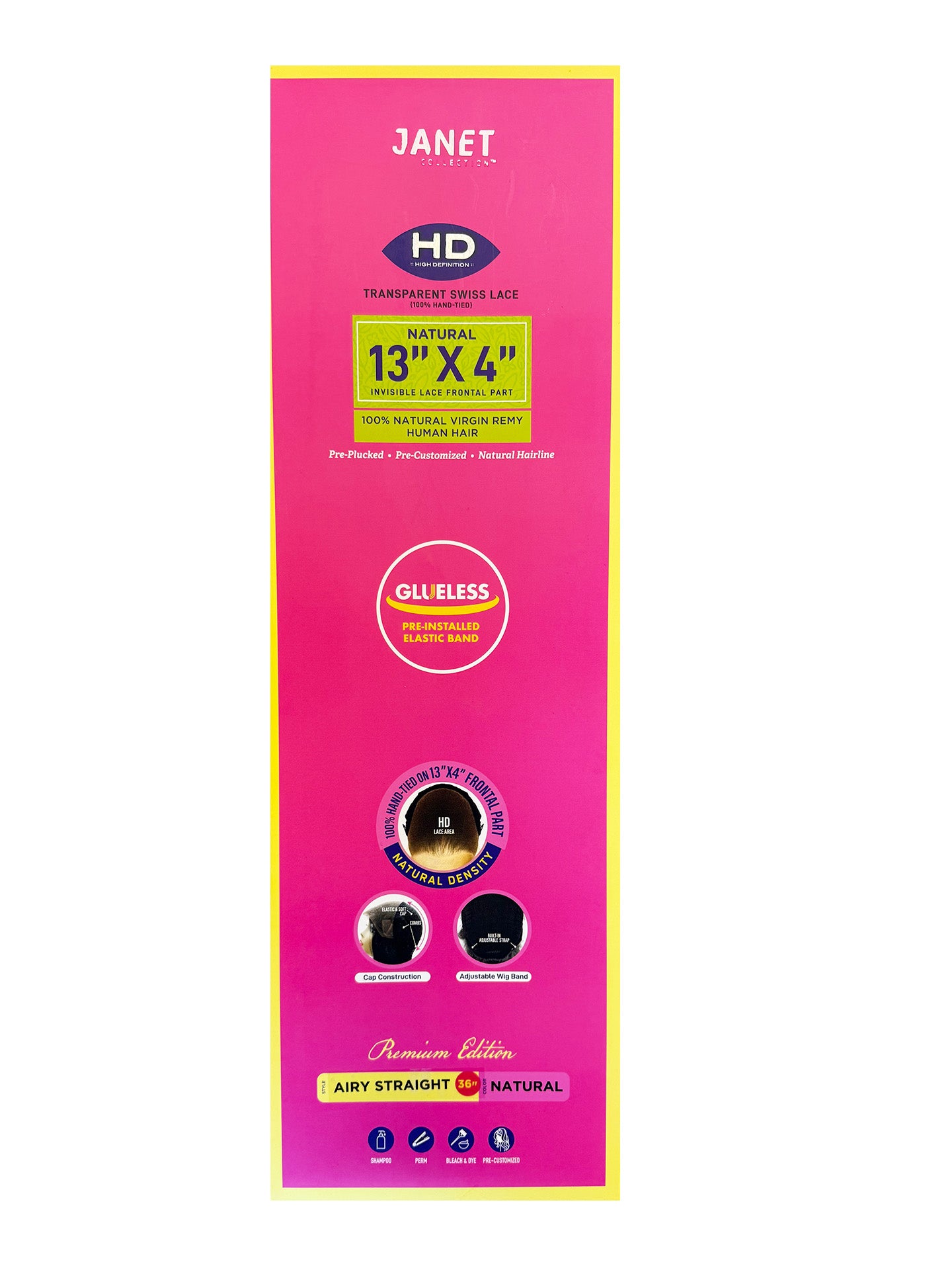 Janet Collection 100% Natural Virgin Remy Human Hair with 13X4 Frontal Part Glueless AIRY STRAIGHT" *MEGA SALE