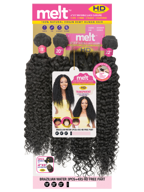 Janet Collection Melt 100% Virgin Human Hair BRAZILIAN WATER Weave 3pcs + 4x5 HD Closure