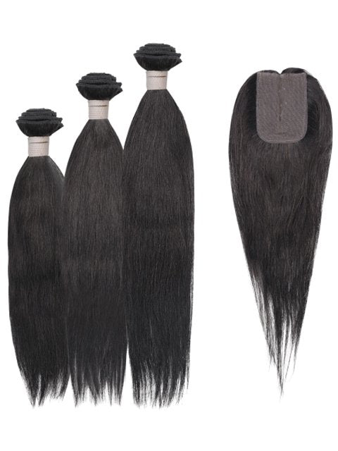 Janet Collection Aliba Unprocessed Hair 9S+ NATURAL STRAIGHT 3pc Weave + Closure
