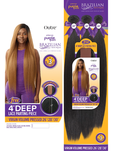 Outre Premium Purple Pack Brazilian Boutique Weave - VIRGIN VOLUME PRESSED 26" 28" 30" + Closure