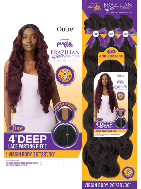 Outre Premium Purple Pack Brazilian Boutique Weave - VIRGIN BODY 26" 28" 30" + Closure