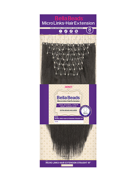 Janet Collections BellaBeads Micro Links Hair Extension Straight (8pcs)- 18 " BELLABEAD18