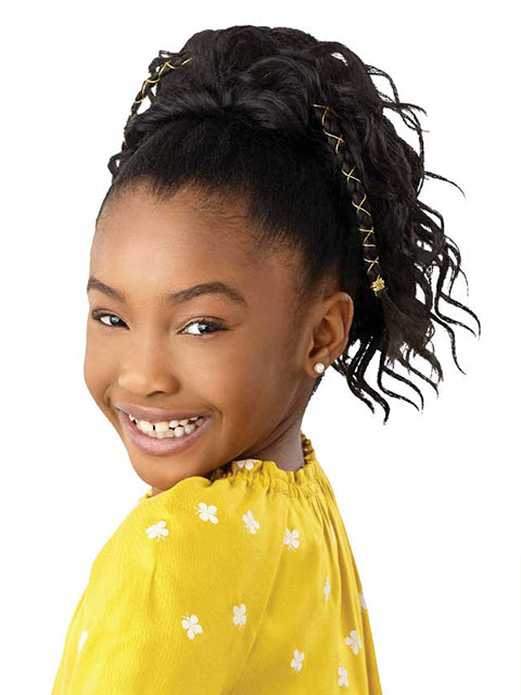 Outre Lil Looks Premium Synthetic Drawstring Ponytail - GOLD ACCENTED NATURAL WAVE 12