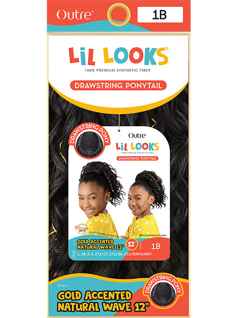 Outre Lil Looks Premium Synthetic Drawstring Ponytail - GOLD ACCENTED NATURAL WAVE 12