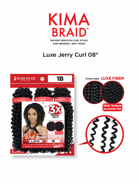 Harlem 125 Kima 3X LUXE JERRY CURL Crochet Braid 8 (LJE08)