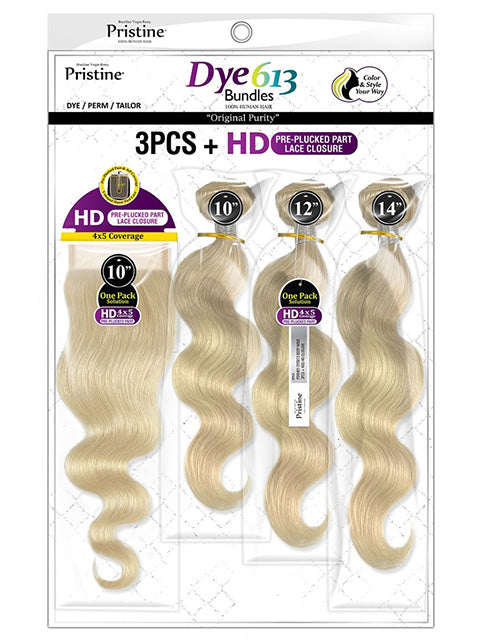 Mane Concept Pristine BODY WAVE Weave 3PCS with HD Pre-plucked Part Lace Closure (PDW401)