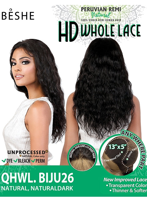 Beshe Peruvian Natural Remi Human Hair HD Whole Lace Wig - QHWL.BIJU26