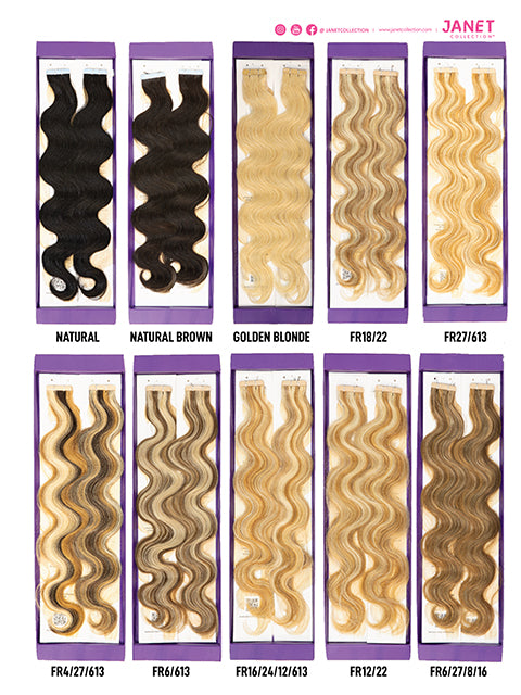 JANET Remy Human Hair TAPE IN HAIR EXTENSION BODY WAVE 18″