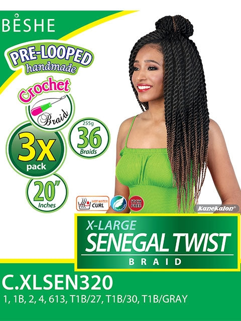 Beshe Pre-Looped 3X X-LARGE SENEGAL TWIST Crochet Braid 20 C.XLSEN320