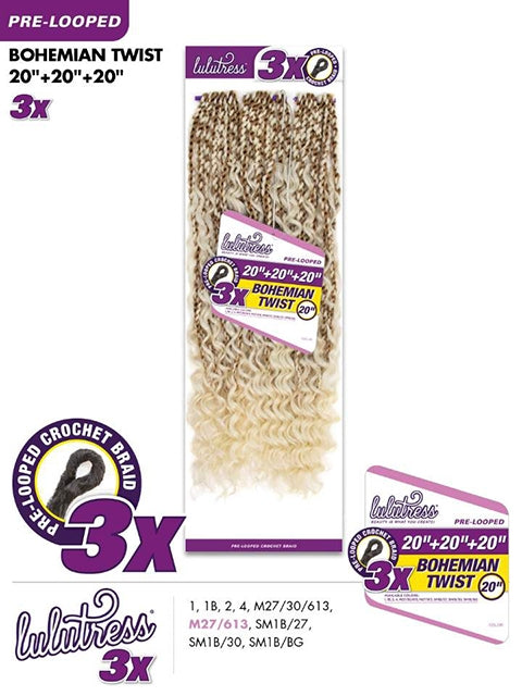 Sensationnel Synthetic Lulutress Pre Looped Crochet Braid - 3X Bohemian Box Braid 20 M27/30/613